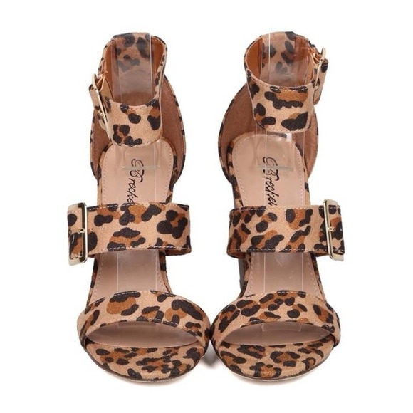 Leopard Faux Suede Open Toe TriBand Ankle Cuff Heel Sandal - Picture 2 of 10